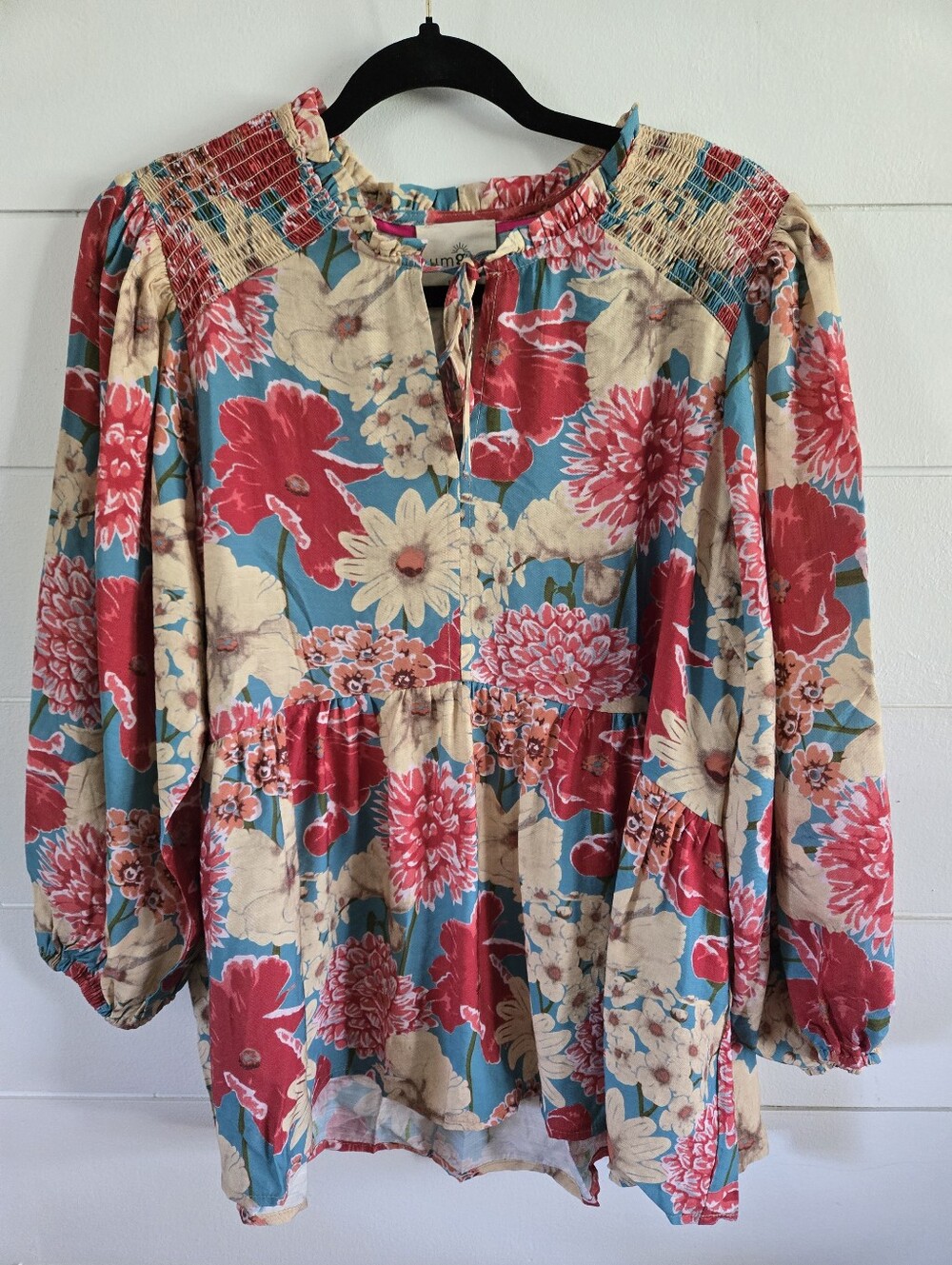 UMGEE-Boho Floral PeplumTop in Turquoise & Red
